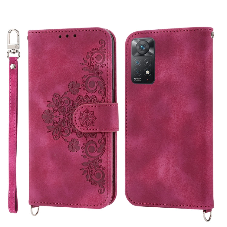 Skin-feel Flowers Embossed Wallet Leather Phone Case