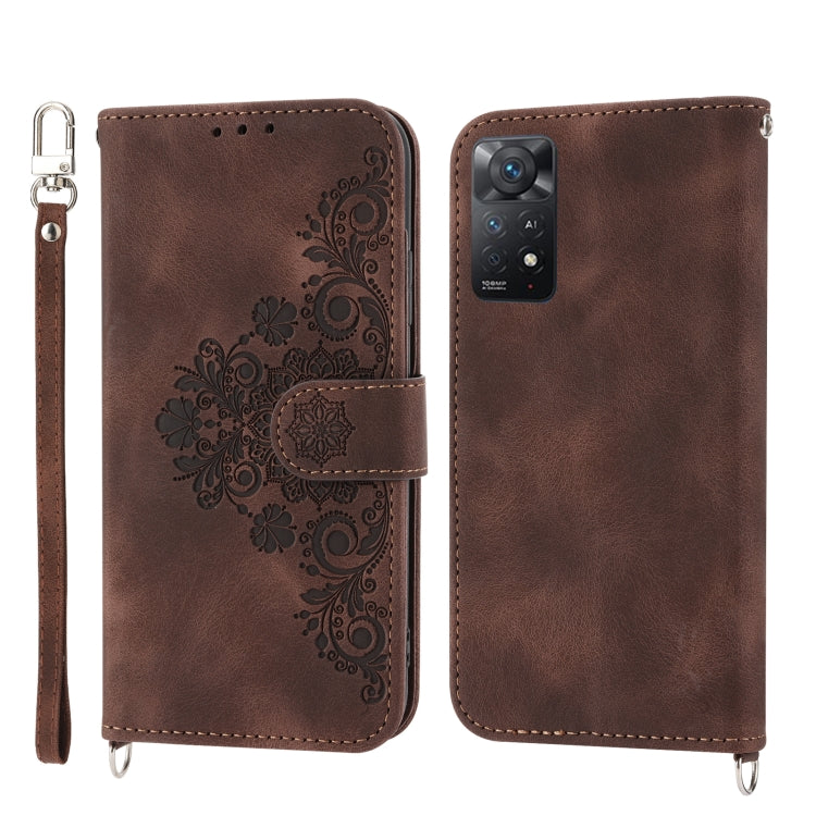 Skin-feel Flowers Embossed Wallet Leather Phone Case