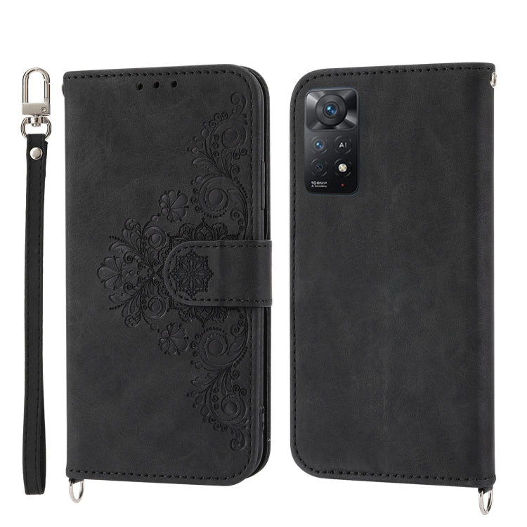 Skin-feel Flowers Embossed Wallet Leather Phone Case