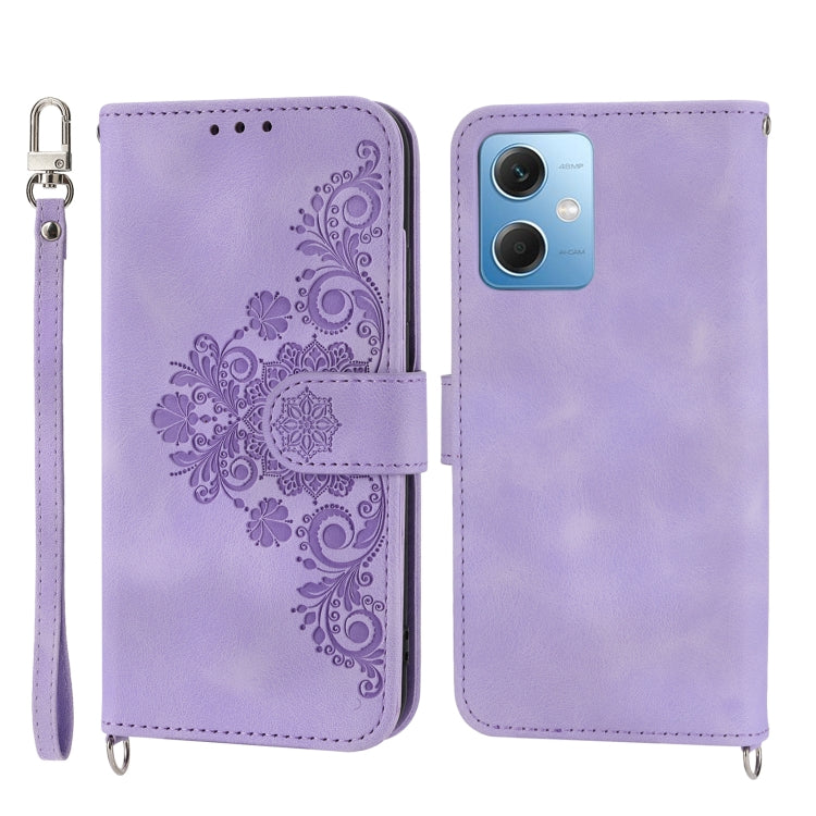 Skin-feel Flowers Embossed Wallet Leather Phone Case