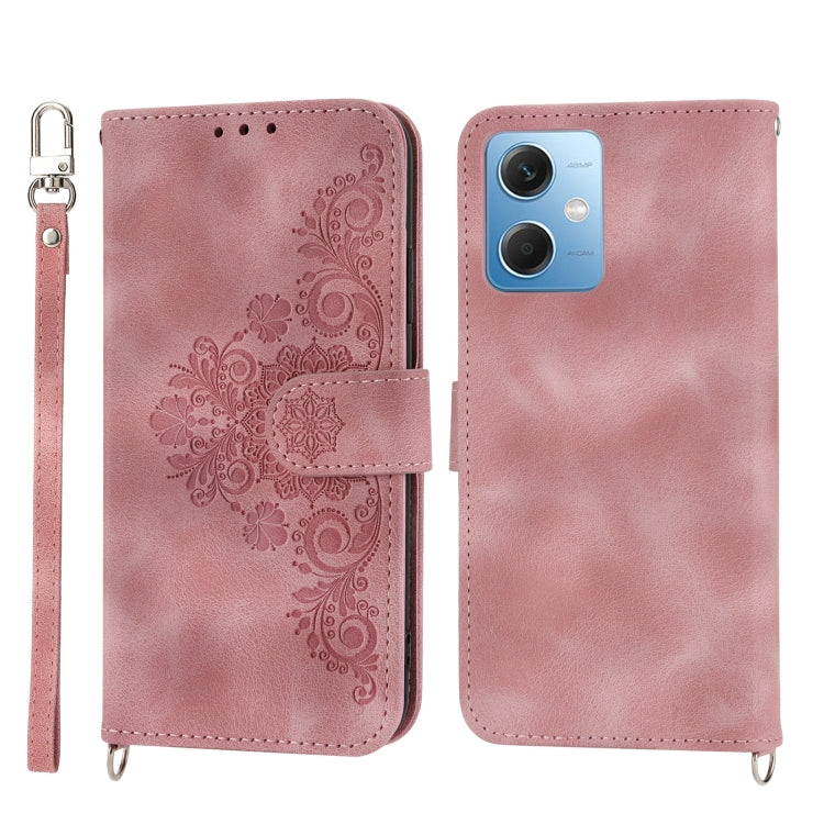 Skin-feel Flowers Embossed Wallet Leather Phone Case