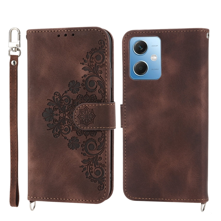 Skin-feel Flowers Embossed Wallet Leather Phone Case