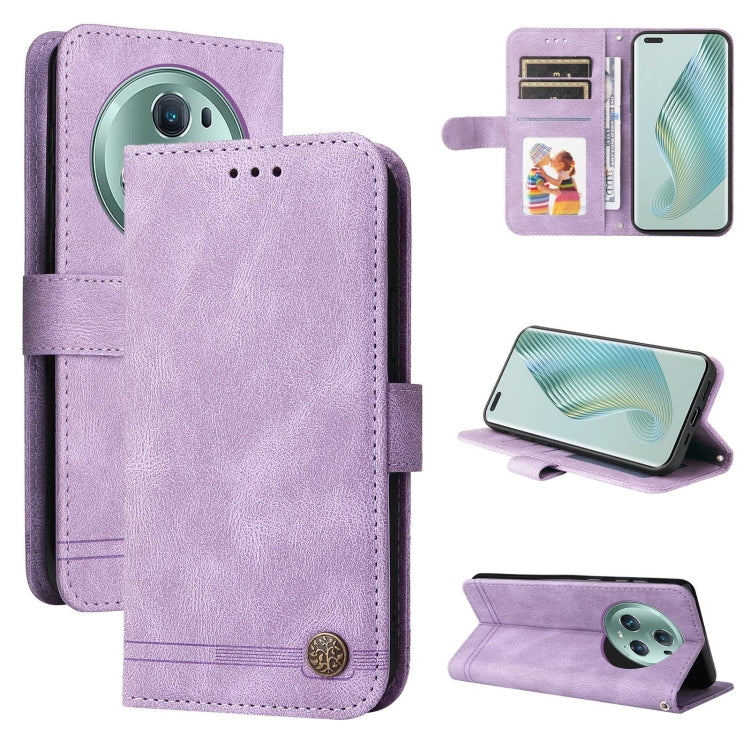 Skin Feel Life Tree Metal Button Leather Phone Case