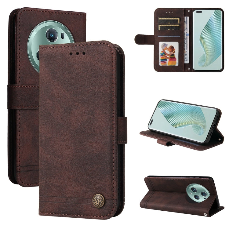 Skin Feel Life Tree Metal Button Leather Phone Case