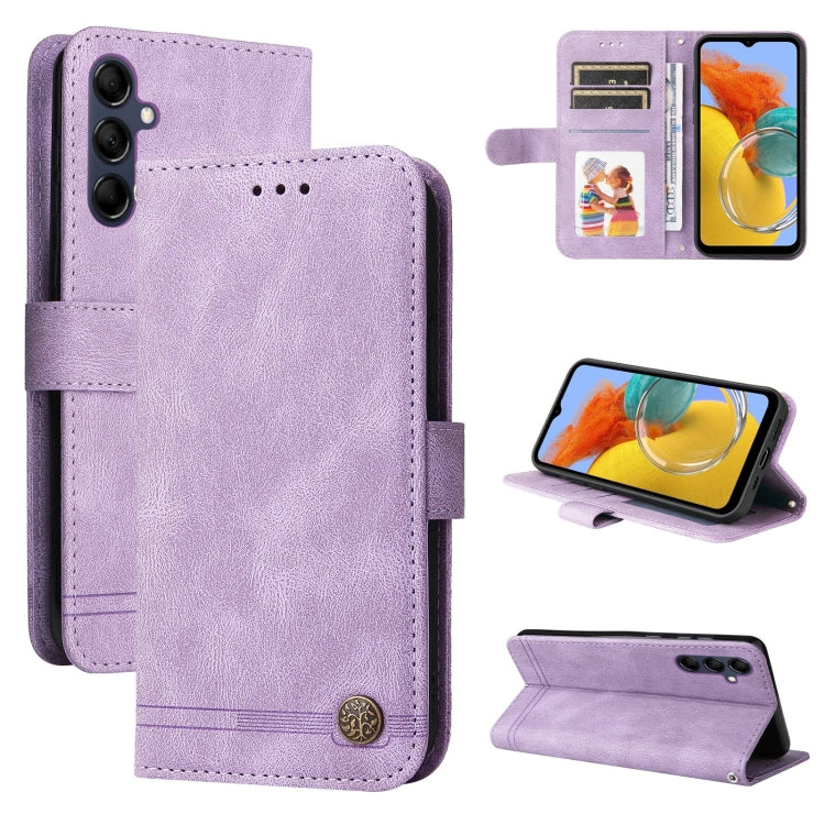 Skin Feel Life Tree Metal Button Leather Phone Case