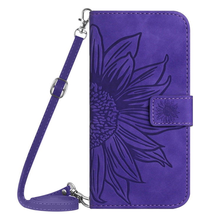 HT04 Skin Feel Sun Flower Embossed Flip Leather Phone Case with Lanyard