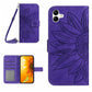 HT04 Skin Feel Sun Flower Embossed Flip Leather Phone Case with Lanyard