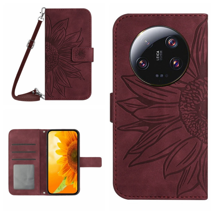 HT04 Skin Feel Sun Flower Embossed Flip Leather Phone Case with Lanyard