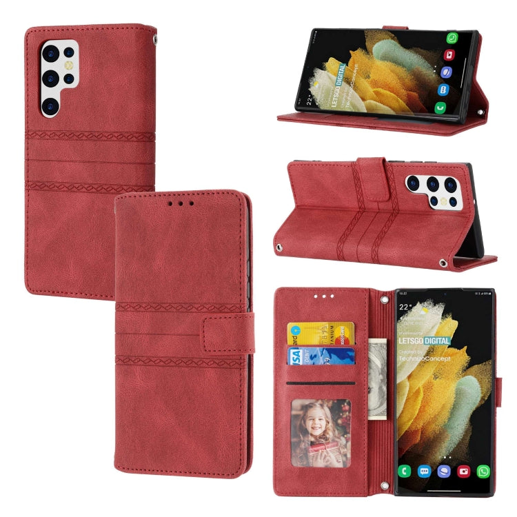 Embossed Stripes Skin Feel Leather Phone Case