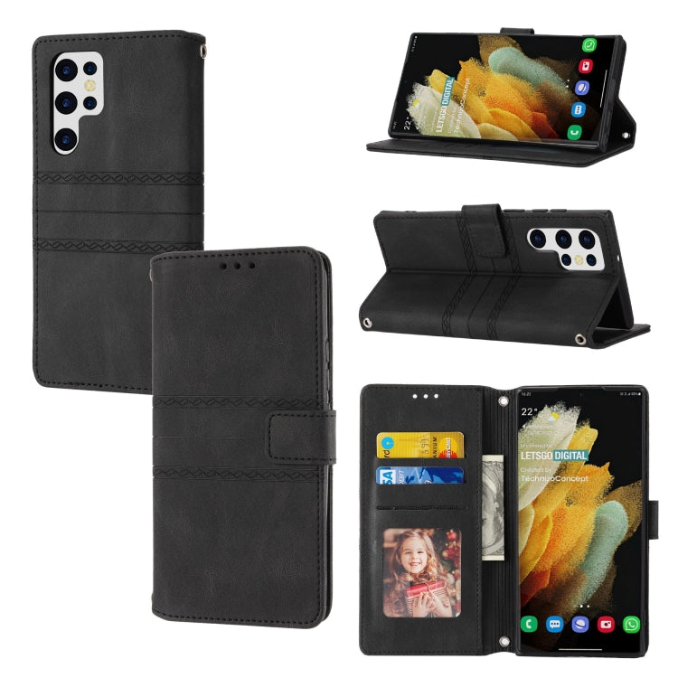 Embossed Stripes Skin Feel Leather Phone Case