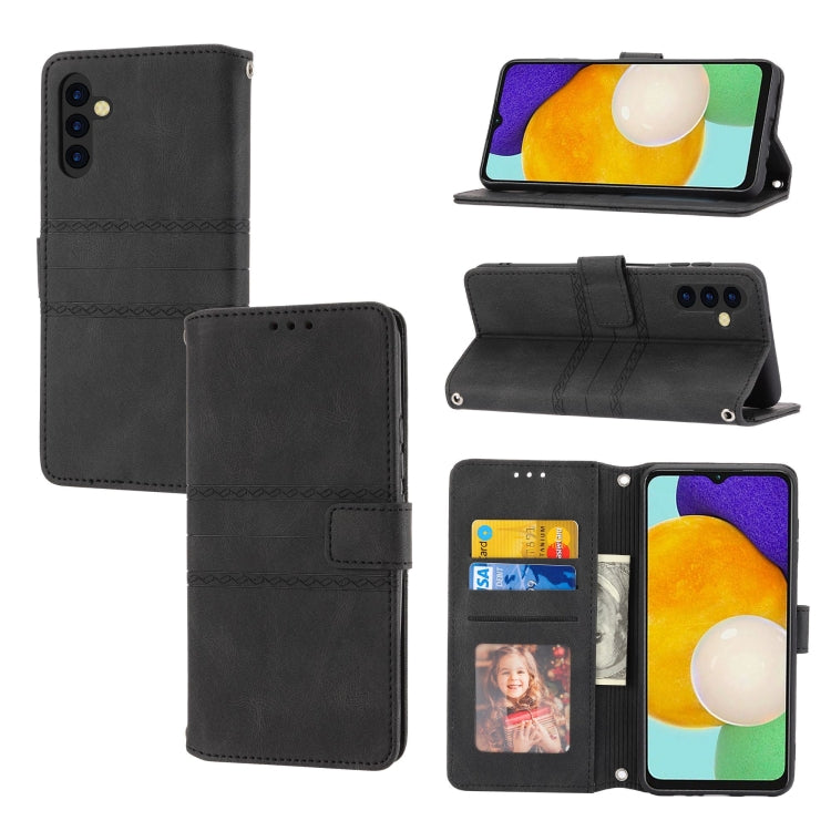 Embossed Stripes Skin Feel Leather Phone Case