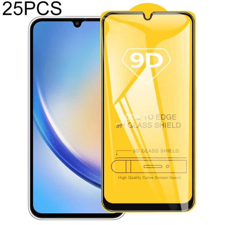 25pcs 9D Full Glue Full Screen Tempered Glass Film, For Samsung Galaxy A14 4G(25pcs), For Samsung Galaxy A14 5G(25pcs), For Samsung Galaxy A24 4G(25pcs), For Samsung Galaxy A24 5G(25pcs), For Samsung Galaxy A34 5G(25pcs)