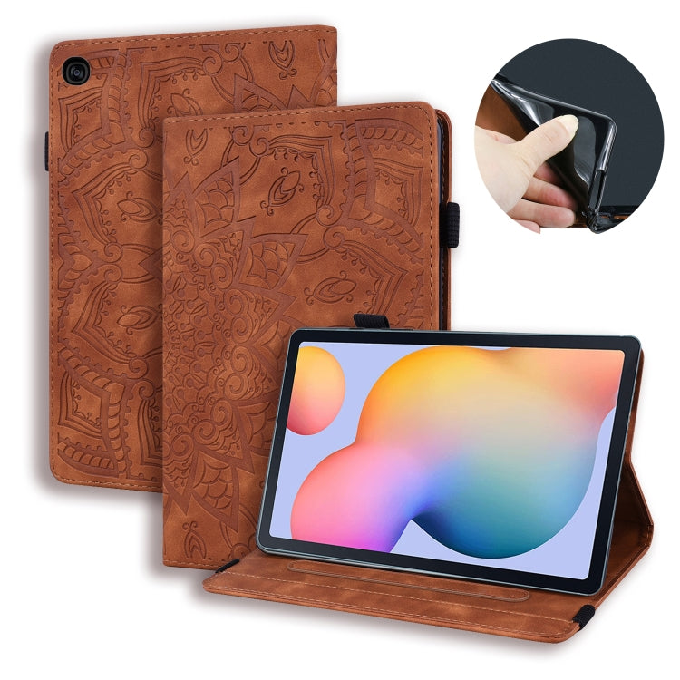 Calf Pattern Double Folding Design Embossed Leather Case with  Holder & Card Slots & Pen Slot &   Elastic Band, For Samsung Galaxy Tab S6 Lite