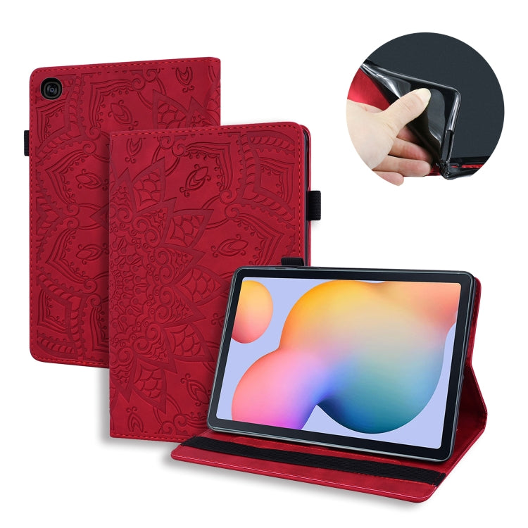 Calf Pattern Double Folding Design Embossed Leather Case with  Holder & Card Slots & Pen Slot &   Elastic Band, For Samsung Galaxy Tab S6 Lite