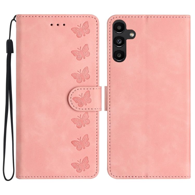 Seven Butterflies Embossed Leather Phone Case, For Samsung Galaxy A22 5G, For Samsung Galaxy A23 5G, For Samsung Galaxy A24 4G, For Samsung Galaxy A32 4G, For Samsung Galaxy A32 5G, For Samsung Galaxy A33 5G, For Samsung Galaxy A34, For Samsung Galaxy A40