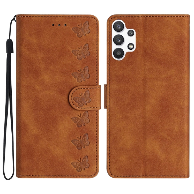 Seven Butterflies Embossed Leather Phone Case, For Samsung Galaxy A22 5G, For Samsung Galaxy A23 5G, For Samsung Galaxy A24 4G, For Samsung Galaxy A32 4G, For Samsung Galaxy A32 5G, For Samsung Galaxy A33 5G, For Samsung Galaxy A34, For Samsung Galaxy A40