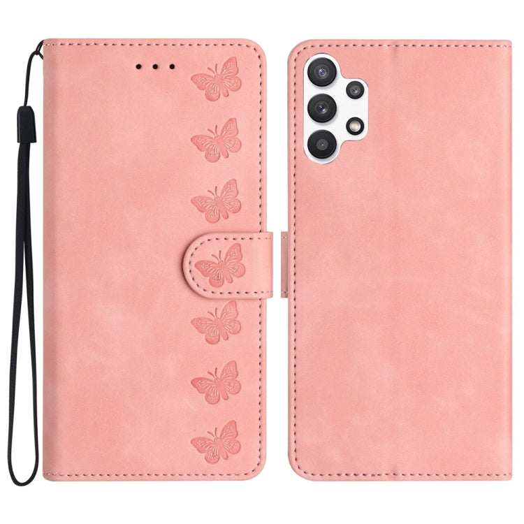 Seven Butterflies Embossed Leather Phone Case, For Samsung Galaxy A22 5G, For Samsung Galaxy A23 5G, For Samsung Galaxy A24 4G, For Samsung Galaxy A32 4G, For Samsung Galaxy A32 5G, For Samsung Galaxy A33 5G, For Samsung Galaxy A34, For Samsung Galaxy A40