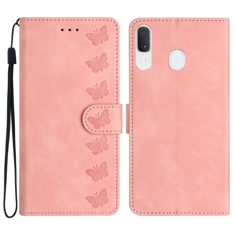 Seven Butterflies Embossed Leather Phone Case, For Samsung Galaxy A22 5G, For Samsung Galaxy A23 5G, For Samsung Galaxy A24 4G, For Samsung Galaxy A32 4G, For Samsung Galaxy A32 5G, For Samsung Galaxy A33 5G, For Samsung Galaxy A34, For Samsung Galaxy A40