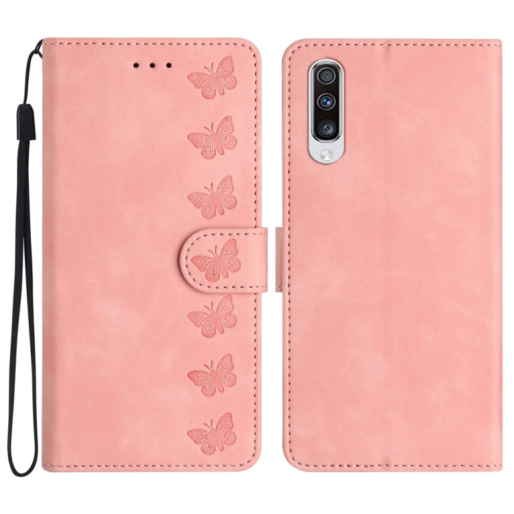 Seven Butterflies Embossed Leather Phone Case, For Samsung Galaxy A41, For Samsung Galaxy A42 5G, For Samsung Galaxy A50, For Samsung Galaxy A51, For Samsung Galaxy A52 5G, For Samsung Galaxy A53, For Samsung Galaxy A54, For Samsung Galaxy A70