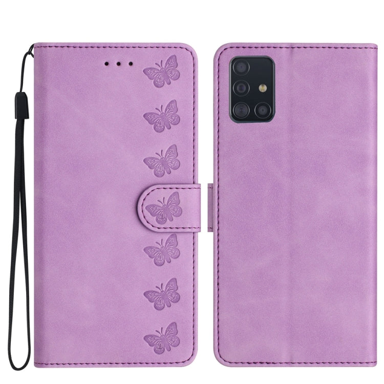 Seven Butterflies Embossed Leather Phone Case, For Samsung Galaxy A41, For Samsung Galaxy A42 5G, For Samsung Galaxy A50, For Samsung Galaxy A51, For Samsung Galaxy A52 5G, For Samsung Galaxy A53, For Samsung Galaxy A54, For Samsung Galaxy A70