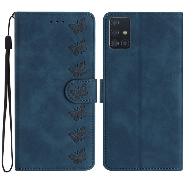 Seven Butterflies Embossed Leather Phone Case, For Samsung Galaxy A41, For Samsung Galaxy A42 5G, For Samsung Galaxy A50, For Samsung Galaxy A51, For Samsung Galaxy A52 5G, For Samsung Galaxy A53, For Samsung Galaxy A54, For Samsung Galaxy A70