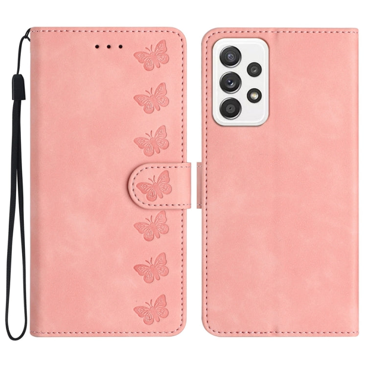 Seven Butterflies Embossed Leather Phone Case, For Samsung Galaxy A41, For Samsung Galaxy A42 5G, For Samsung Galaxy A50, For Samsung Galaxy A51, For Samsung Galaxy A52 5G, For Samsung Galaxy A53, For Samsung Galaxy A54, For Samsung Galaxy A70