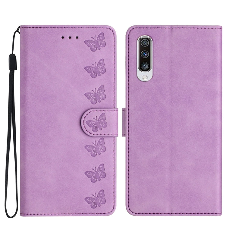 Seven Butterflies Embossed Leather Phone Case, For Samsung Galaxy A41, For Samsung Galaxy A42 5G, For Samsung Galaxy A50, For Samsung Galaxy A51, For Samsung Galaxy A52 5G, For Samsung Galaxy A53, For Samsung Galaxy A54, For Samsung Galaxy A70