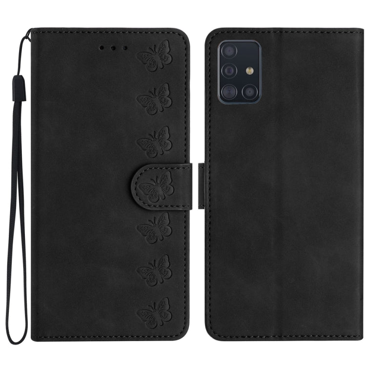 Seven Butterflies Embossed Leather Phone Case, For Samsung Galaxy A71, For Samsung Galaxy A72 5G, For Samsung Galaxy A73 5G, For Samsung Galaxy M23, For Samsung Galaxy M32, For Samsung Galaxy M52 5G, For Samsung Galaxy M53