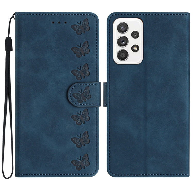 Seven Butterflies Embossed Leather Phone Case, For Samsung Galaxy A71, For Samsung Galaxy A72 5G, For Samsung Galaxy A73 5G, For Samsung Galaxy M23, For Samsung Galaxy M32, For Samsung Galaxy M52 5G, For Samsung Galaxy M53