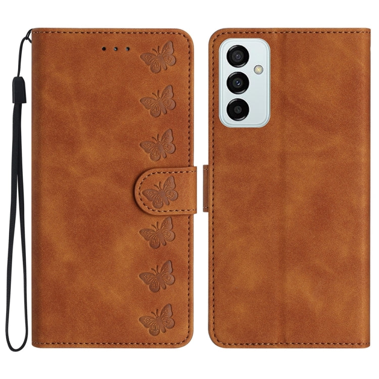 Seven Butterflies Embossed Leather Phone Case, For Samsung Galaxy A71, For Samsung Galaxy A72 5G, For Samsung Galaxy A73 5G, For Samsung Galaxy M23, For Samsung Galaxy M32, For Samsung Galaxy M52 5G, For Samsung Galaxy M53