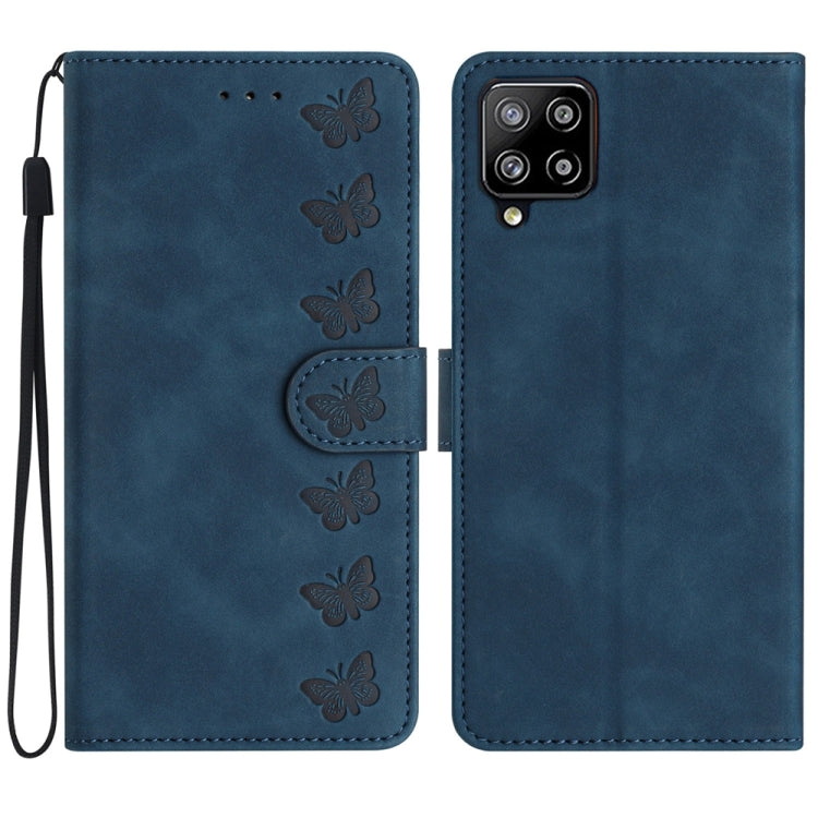 Seven Butterflies Embossed Leather Phone Case, For Samsung Galaxy A71, For Samsung Galaxy A72 5G, For Samsung Galaxy A73 5G, For Samsung Galaxy M23, For Samsung Galaxy M32, For Samsung Galaxy M52 5G, For Samsung Galaxy M53