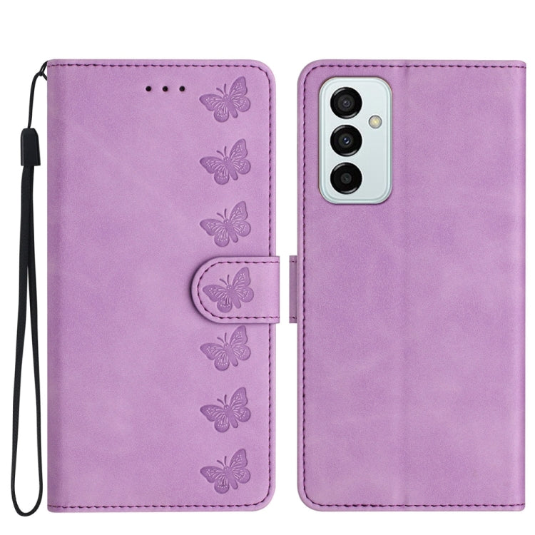 Seven Butterflies Embossed Leather Phone Case, For Samsung Galaxy A71, For Samsung Galaxy A72 5G, For Samsung Galaxy A73 5G, For Samsung Galaxy M23, For Samsung Galaxy M32, For Samsung Galaxy M52 5G, For Samsung Galaxy M53