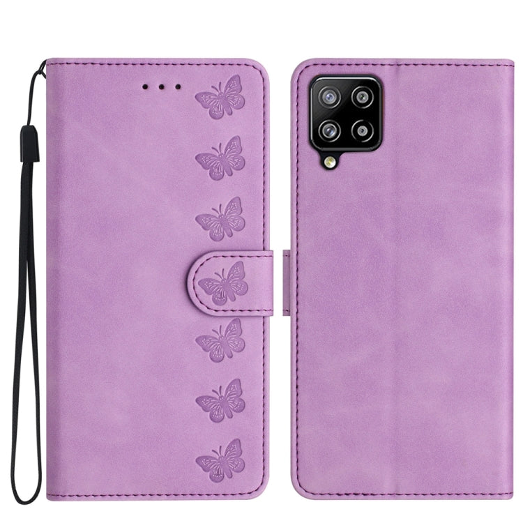 Seven Butterflies Embossed Leather Phone Case, For Samsung Galaxy A71, For Samsung Galaxy A72 5G, For Samsung Galaxy A73 5G, For Samsung Galaxy M23, For Samsung Galaxy M32, For Samsung Galaxy M52 5G, For Samsung Galaxy M53