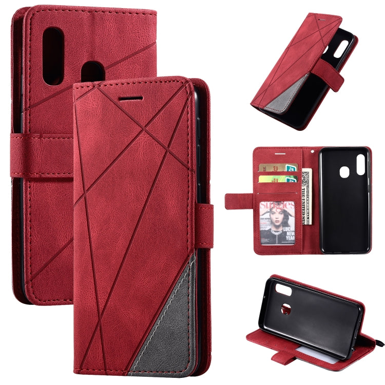 Skin Feel Splicing Horizontal Flip Leather Case with Holder & Card Slots & Wallet & Photo Frame, For Samsung Galaxy A20, For Samsung Galaxy A20e