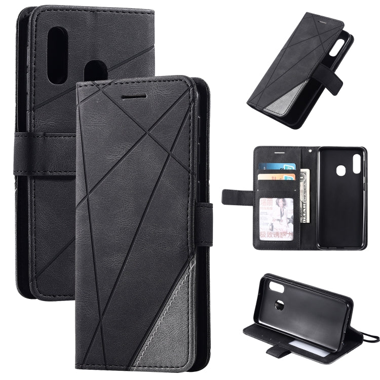 Skin Feel Splicing Horizontal Flip Leather Case with Holder & Card Slots & Wallet & Photo Frame, For Samsung Galaxy A20, For Samsung Galaxy A20e
