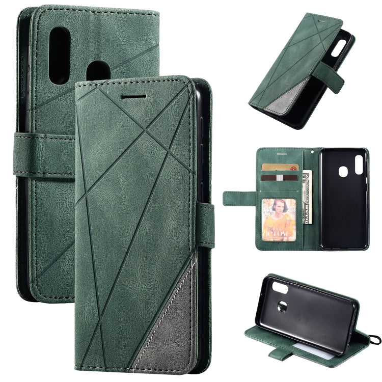 Skin Feel Splicing Horizontal Flip Leather Case with Holder & Card Slots & Wallet & Photo Frame, For Samsung Galaxy A20, For Samsung Galaxy A20e