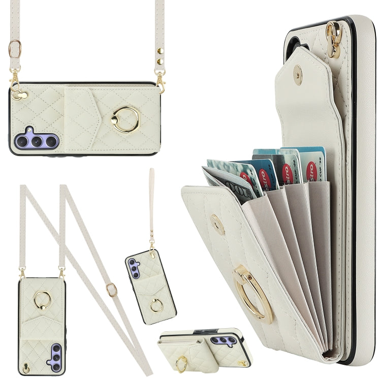 Rhombic Texture Card Bag Phone Case with Long Lanyard