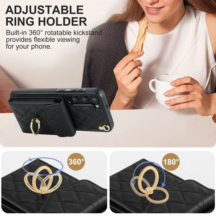 Rhombic Texture Card Bag Phone Case with Long Lanyard