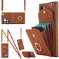 Rhombic Texture Card Bag Phone Case with Long Lanyard