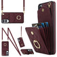Rhombic Texture Card Bag Phone Case with Long Lanyard