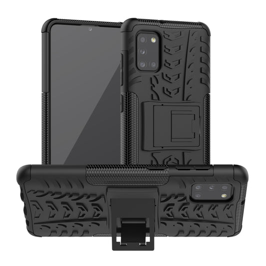 Tire Texture Shockproof TPU+PC Protective Case，with Holder, For Samsung Galaxy A31, For Samsung Galaxy M11, For Xiaomi Mi 10 Lite 5G