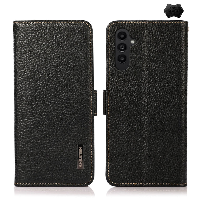 KHAZNEH Side-Magnetic Litchi Genuine Leather RFID Phone Case