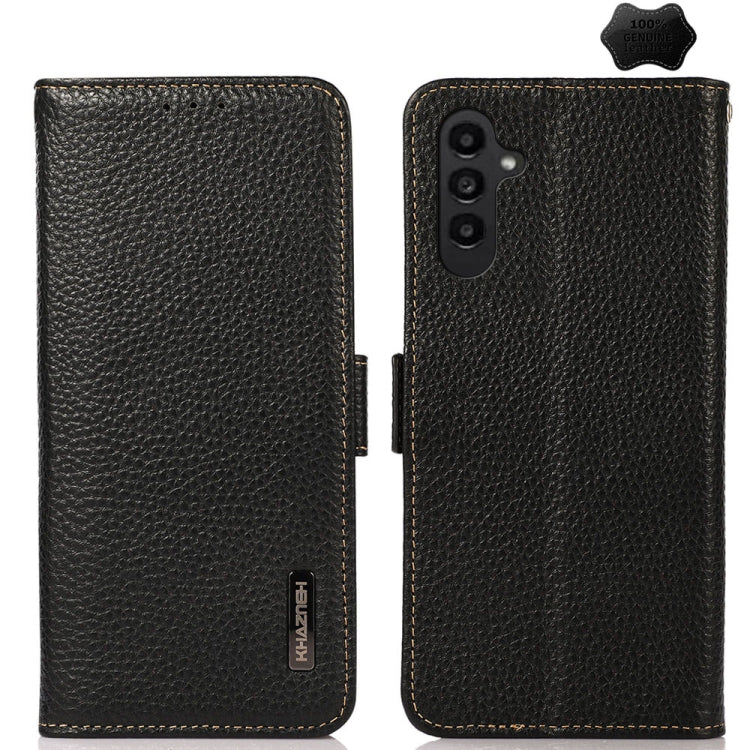 KHAZNEH Side-Magnetic Litchi Genuine Leather RFID Phone Case
