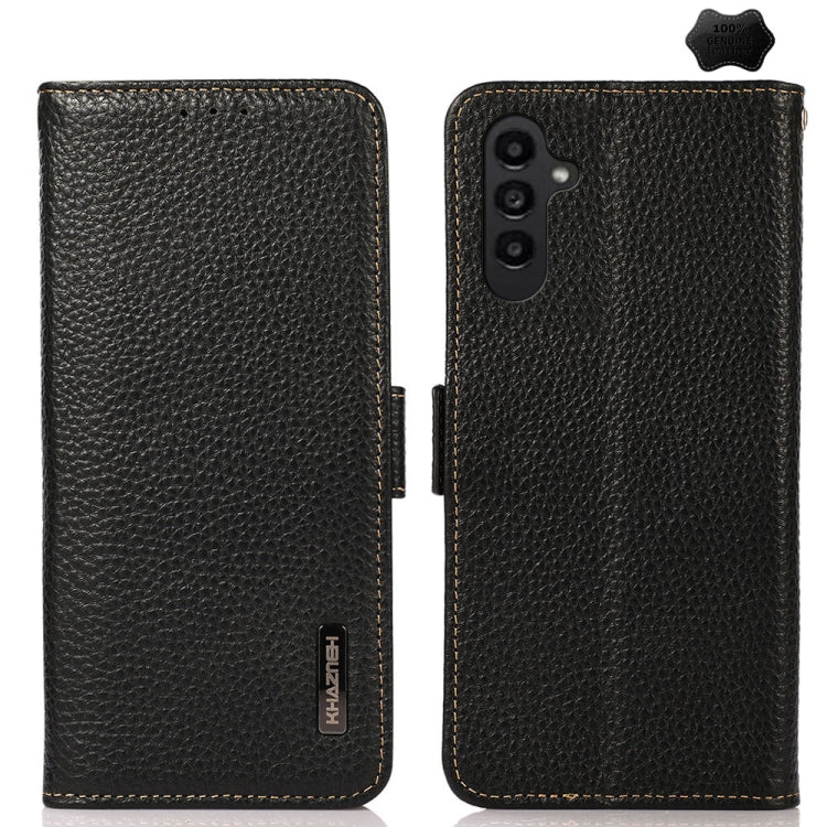 KHAZNEH Side-Magnetic Litchi Genuine Leather RFID Phone Case