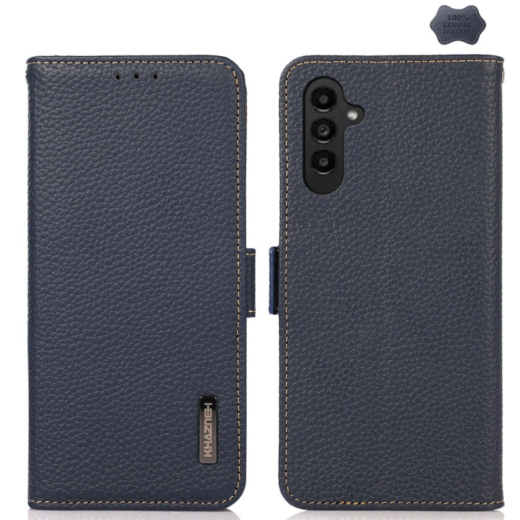 KHAZNEH Side-Magnetic Litchi Genuine Leather RFID Phone Case