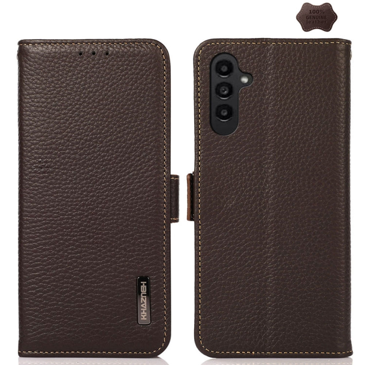 KHAZNEH Side-Magnetic Litchi Genuine Leather RFID Phone Case