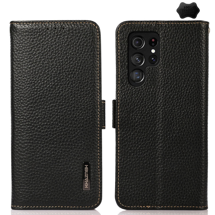 KHAZNEH Side-Magnetic Litchi Genuine Leather RFID Phone Case