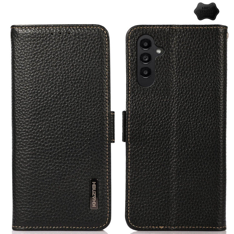 KHAZNEH Side-Magnetic Litchi Genuine Leather RFID Phone Case