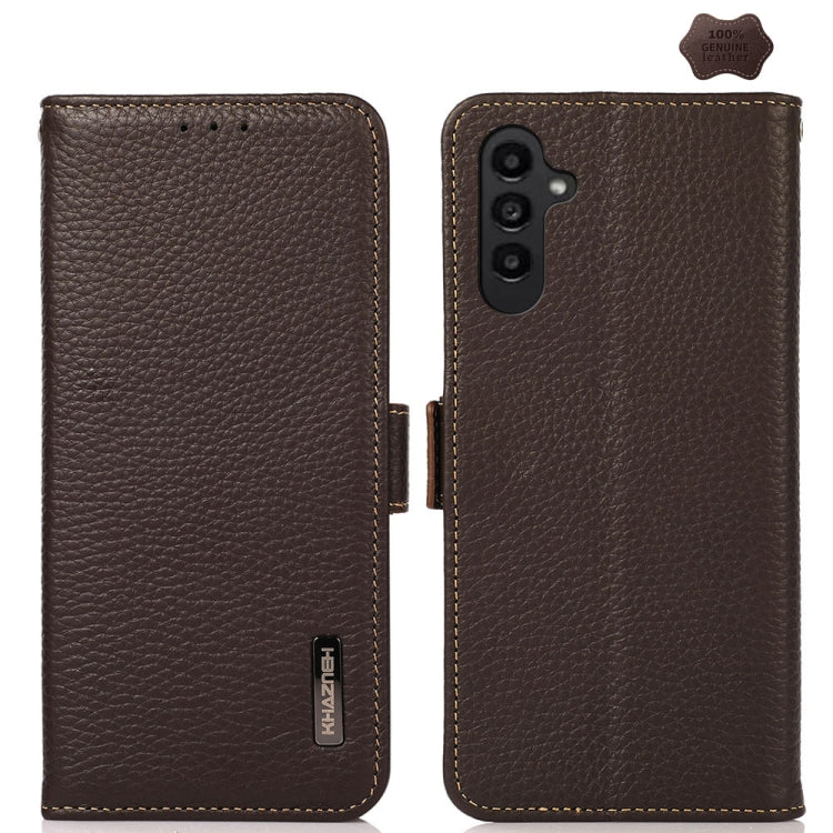 KHAZNEH Side-Magnetic Litchi Genuine Leather RFID Phone Case