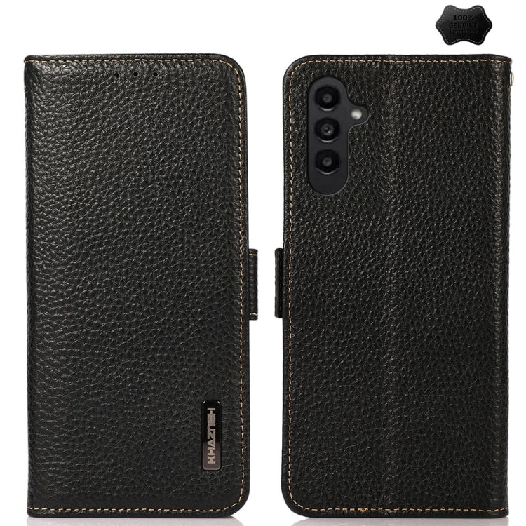 KHAZNEH Side-Magnetic Litchi Genuine Leather RFID Phone Case